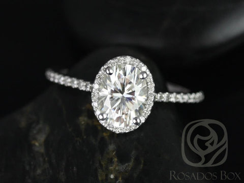 1.50cts Ready to Ship Rebecca 8x6mm 14kt White Gold Moissanite Diamond Oval Halo Ring
