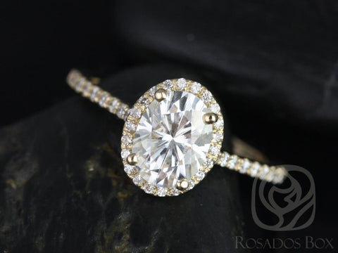 1.50cts Rebecca 8x6mm 14kt Gold Moissanite Diamond Dainty Micropave Oval Halo Engagement Ring