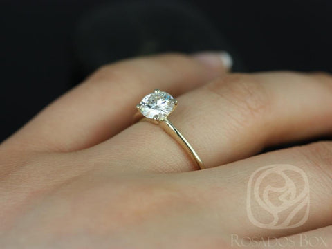 1ct Skinny Alberta 6.5mm 14kt Gold Forever One Moissanite Dainty Round Solitaire Engagement Ring