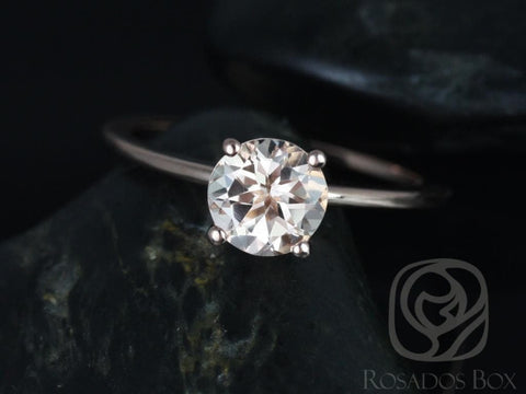 Ready to Ship Skinny Alberta 7mm 14kt WHITE Gold Round Morganite Dainty Round Solitaire Engagement Ring,Rosados Box