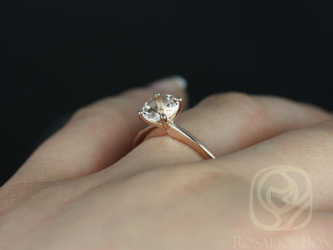 Ready to Ship Skinny Alberta 7mm 14kt WHITE Gold Round Morganite Dainty Round Solitaire Engagement Ring,Rosados Box