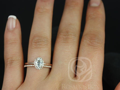 1ct Celeste 7x5mm & Romani 14kt Gold Moissanite Diamonds Oval Halo Bridal Set