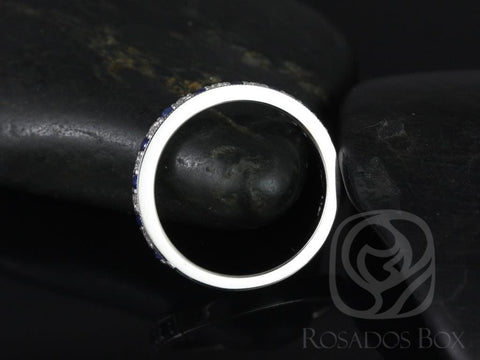 Rosados Box Grace 14kt White Gold Blue Sapphire and Diamonds WITH Milgrain HALFWAY Eternity Band