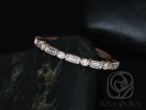 Rosados Box Ivanna 14kt Rose Gold Round & Baguette Diamonds WITH Milgrain HALFWAY Eternity Band