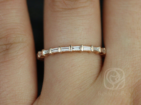 Ready to Ship Baguettella (size 5) 14kt Rose Gold Dainty East West Baguette Diamond FULL Eternity Stacking Ring