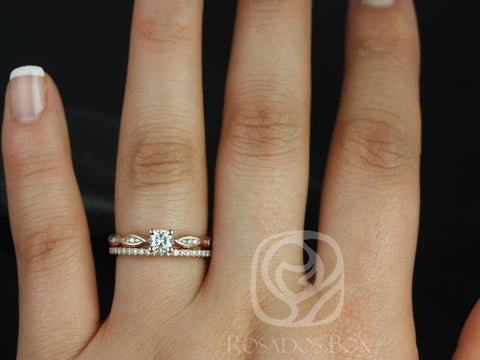 Rosados Box Ember 4mm & Romani 14kt Rose Gold Infinity DNA Twist Cushion Moissanite Diamonds Bridal Set