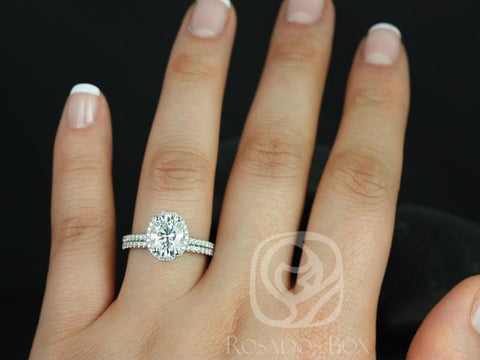 2ct Federella 9x7mm 14kt Gold Moissanite Diamond Dainty Oval Halo Bridal Set,Oval Wedding Ring Set,Minimalist Oval Wedding Set