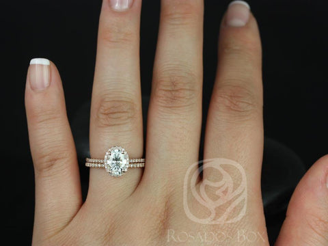 1.50cts Rebecca 8x6mm 14kt Rose Gold Moissanite Diamond Dainty Oval Halo Bridal Set