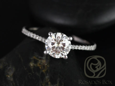 1ct Eloise 6.5mm 14kt ROSE Gold Moissanite Diamonds Dainty Minimalist Cathedral Round Solitaire Engagement Ring