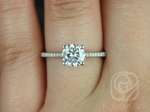 1ct Eloise 6.5mm 14kt White Gold Round Forever One Moissanite and Diamonds Cathedral Engagement Ring