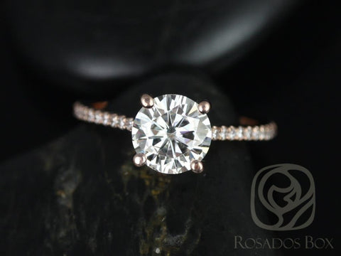 1.50ct Eloise 7.5mm 14kt Rose Gold Moissanite Diamonds Pave Cathedral Round Solitaire Accent Engagement Ring