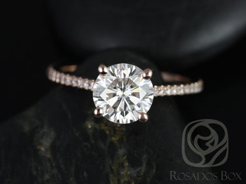 1.25ct Eloise 7mm 14kt Rose Gold Moissanite Diamond Cathedral Round Solitaire Accent Ring