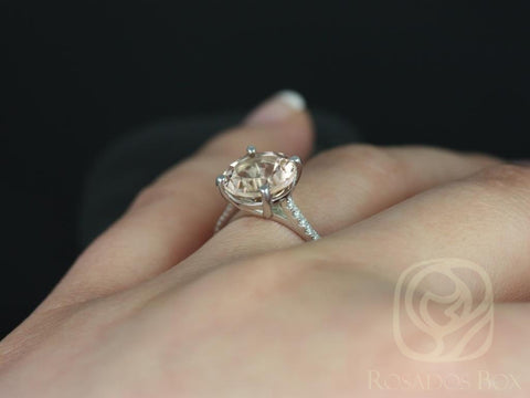 Ready to Ship Eloise 10mm 14kt White Gold Morganite Diamonds Round Solitaire Accent Ring