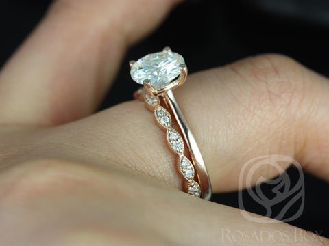 2ct Skinny Flora 8mm & Christie 14kt Rose Gold Moissanite Diamonds Art Deco Round Solitaire Bridal Set