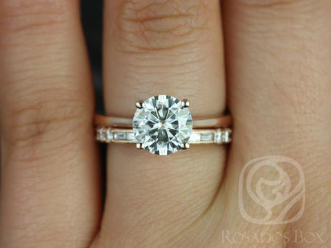 2ct Skinny Flora 8mm & Gabriella 14kt Moissanite Diamond Art Deco Round Solitaire Bridal Set,Round Engagement Ring Set,Wedding Ring Set