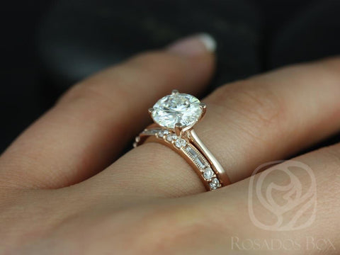 2ct Skinny Flora 8mm & Gabriella 14kt Moissanite Diamond Art Deco Round Solitaire Bridal Set,Round Engagement Ring Set,Wedding Ring Set