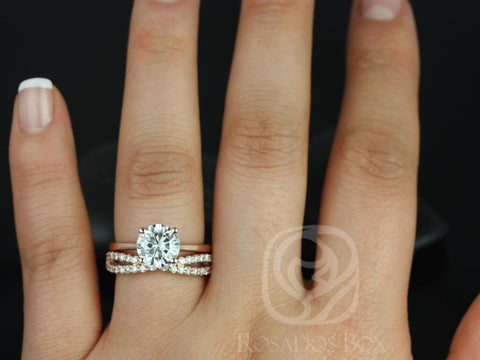 2ct Skinny Flora 8mm & Lima 14kt Rose Gold Moissanite Diamonds Infinity Dainty Round Solitaire Bridal Set