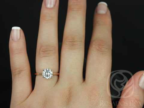 1.50ct Skinny Flora 7.5mm 14kt Rose Gold Moissanite Dainty Thin Cathedral Round Solitaire Engagement Ring