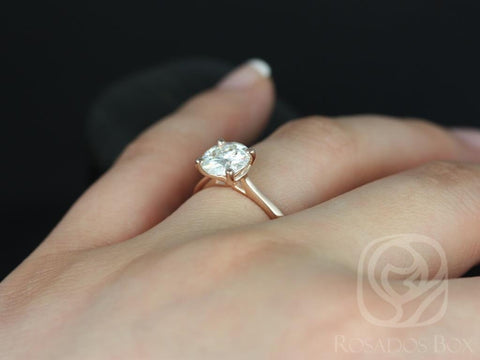 1.50ct Skinny Flora 7.5mm 14kt Rose Gold Moissanite Dainty Thin Cathedral Round Solitaire Engagement Ring