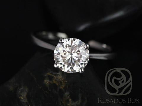 2ct Ready to Ship Skinny Flora 8mm 14kt WHITE Gold Moissanite Solitaire Round Ring