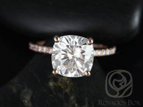 3.30ct Heidi 9mm 14kt Rose Gold Moissanite Diamond Dainty Pave Art Deco Engagement Ring