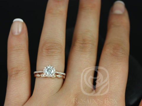 0.50ct Kubian 5mm & Ember 14kt Moissanite Diamonds Halo Bridal Set
