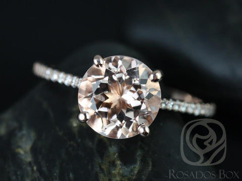 Eloise 9mm 14kt Rose Gold Morganite Diamonds Dainty Cathedral Round Solitaire Accent Engagement Ring