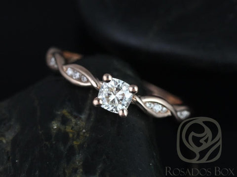 Ember 4mm 14kt Rose Gold Cushion Forever One Moissanite Diamonds Infinity DNA Twist Engagement Ring