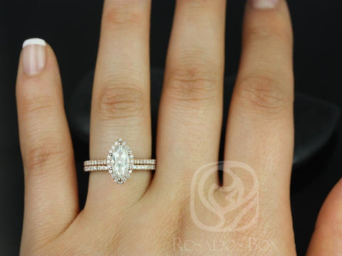 1ct Sasha 10x5mm 14kt Moissanite Diamonds Marquise Halo Bridal Set,Marquise Halo Ring,Marquise Engagement Ring Set,Anniversary Gift