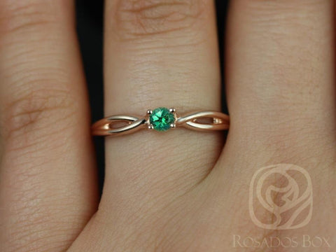Erika 3.5mm 14kt Rose Gold Round Rainforest Green Topaz Double Twist Engagement Ring