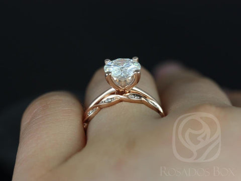 2ct Skinny Alberta 8mm & Ember 14kt Rose Gold Forever One Moissanite Diamond Dainty Round Solitaire Bridal Set