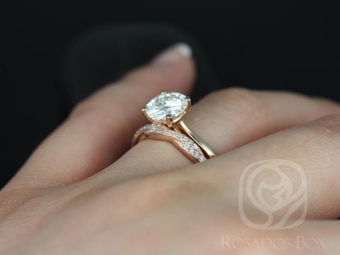 2ct Skinny Flora 8mm & Twyla 14kt Rose Gold Forever One Moissanite Diamonds Twist Pave Round Solitaire Bridal Set