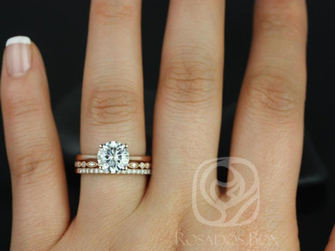 2ct Skinny Flora 8mm-Gwen-Swt Kubian 14kt Rose Gold Moissanite Diamonds Round Solitaire TRIO Bridal Set