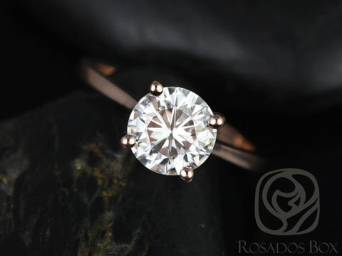 Ready to Ship Skinny Flora 7.5mm 14kt YELLOW Gold Moissanite Cathedral Round Solitaire Engagement Ring,Rosados Box