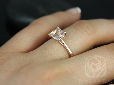 Gallina 6mm 14kt Rose Gold Princess Morganite Cathedral Looped Solitaire Engagement Ring