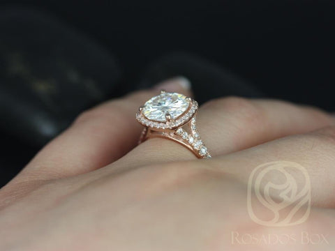 2.70ct Giselle 9mm 14kt Gold Round Moissanite Diamonds Split Shank Cushion Halo Engagement Ring