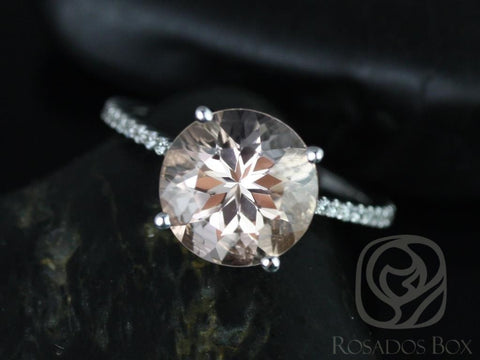 Eloise 10mm 14kt White Gold Morganite Diamonds Ultra Dainty Classic Cathedral Round Solitaire Engagement Ring,Rosados Box