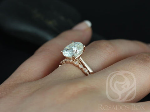 Skinny Lois 10x8mm & Ultra Pte Bd Eye 14kt Rose Gold Oval Forever One Moissanite Diamond Bridal Set