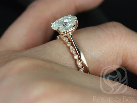 Skinny Lois 10x8mm & Ultra Pte Bd Eye 14kt Rose Gold Oval Forever One Moissanite Diamond Bridal Set