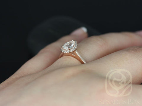 Julie 7x5mm 14kt Rose Gold Pear White Sapphire and Diamonds Halo Engagement Ring
