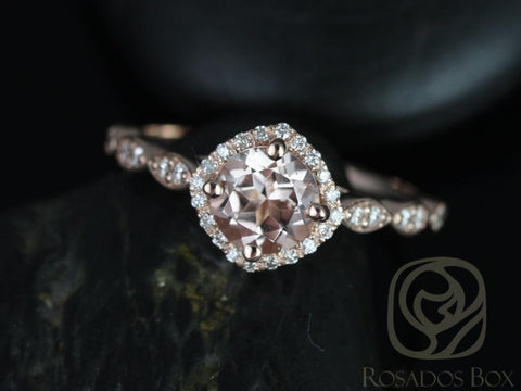 Kayta 6mm 14kt Rose Gold Morganite Diamond WITHOUT Milgrain Art Deco Engagement Ring,Unique Halo Ring,Gift For Her