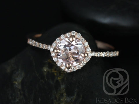 Kitana 6mm 14kt Rose Gold Morganite Diamond Dainty Thin Pave Cushion Kite Halo Engagement Ring