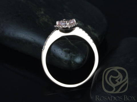 Kitana 6mm 14kt Rose Gold Morganite Diamond Dainty Thin Pave Cushion Kite Halo Engagement Ring