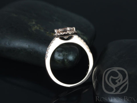 Kitana 7mm 14kt Rose Gold Morganite Diamonds Dainty Pave Cushion Halo Engagement Ring,Unique Kite Halo Ring,Morganite Halo Ring