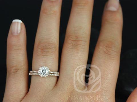 0.50ct Kubian 5mm 14kt Moissanite Diamonds Dainty Pave Round Halo Bridal Set
