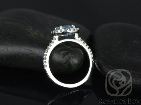 Rosados Box Ready to Ship Jolie 7mm 18kt White Gold Round Sky Blue Topaz and Diamonds Halo Engagement Ring