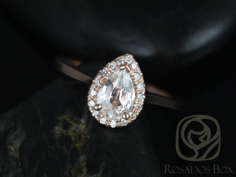 Julie 7x5mm 14kt Rose Gold Pear White Sapphire and Diamonds Halo Engagement Ring