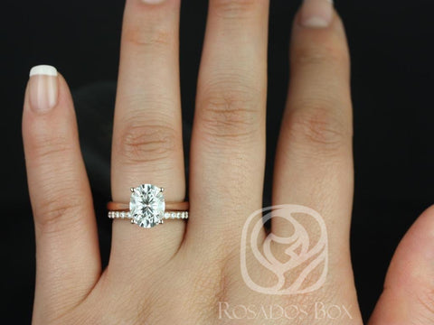 Rosados Box Skinny Lois 10x8mm & Tiffani 14kt Rose Gold Oval Moissanite Diamond Bridal Set