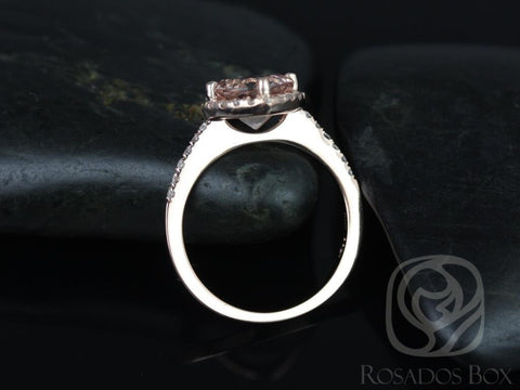 Kitana 8mm 14kt Rose Gold Morganite Diamonds Dainty Pave Kite Cushion Halo Engagement Ring,Minimalist Halo Ring,Gift For Her
