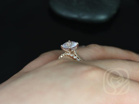 2.39ct Ready to Ship Skinny Flora & Pte Naomi 14kt Rose Gold Icy Lavender Blush Sapphire Diamond Solitaire Bridal Set